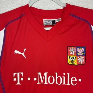 Vintage Puma Czech Republic Soccer Jersey Men L Red White T Mobile Home 2003 Y2K